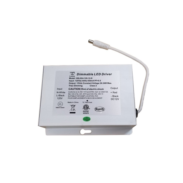 Lotus HBL024-120-12-D – 12V – 24 Watt Hard Wired Triac Dimmable Driver – 120V